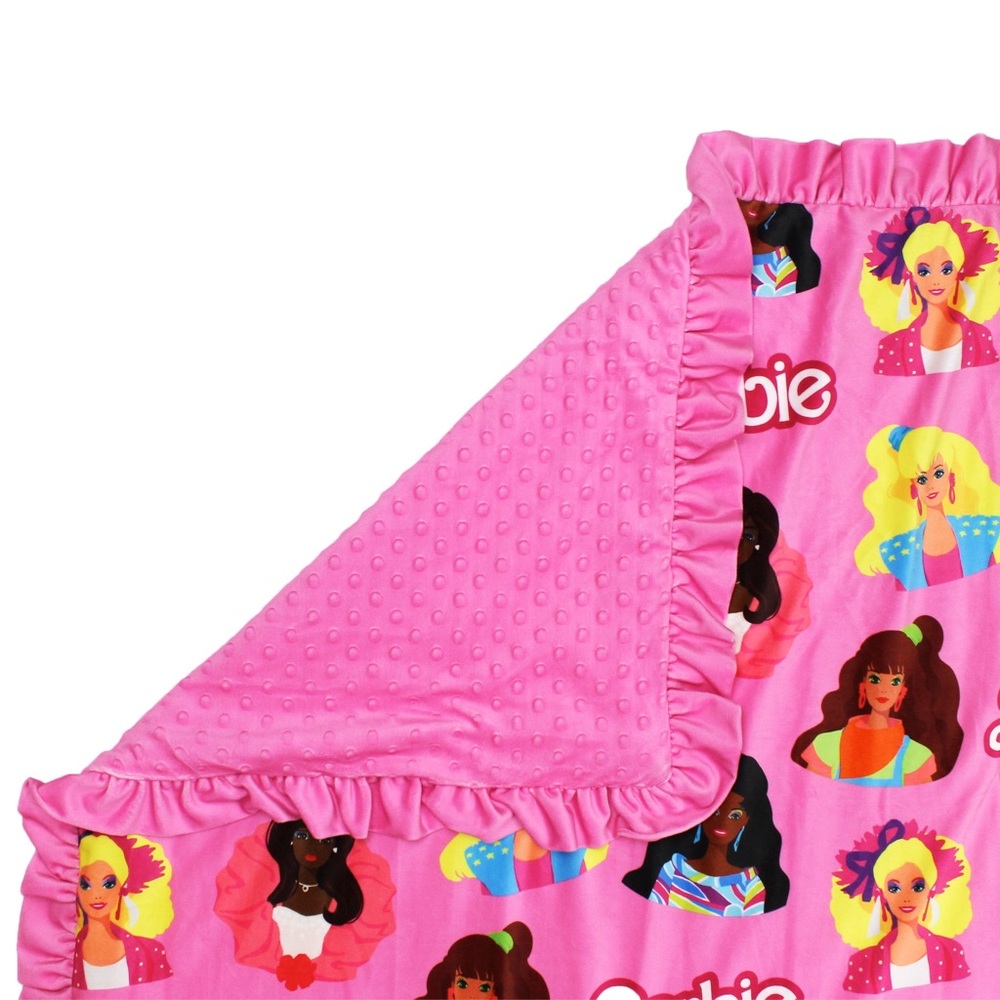 Vintage Barbie Pink Chic Ruffle Cozy Blanket NWT Limited Edition Collaboration - Picture 3 of 5